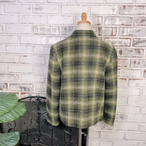 Vintage 90s Sag Harbor Green Plaid Womens Long Sleeve Button-down  Blazer Jacket - Picture 7 of 9